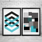 Quadro Com Moldura Chanfrada Abstrato Azul