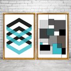 Quadro Com Moldura Chanfrada Abstrato Azul