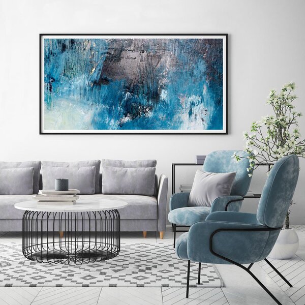 Quadro Com Moldura Chanfrada Abstrato Azul Com Cinza