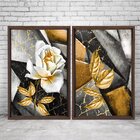 Quadro Com Moldura Chanfrada Abstrato Rosa Dourada