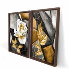 Quadro Com Moldura Chanfrada Abstrato Rosa Dourada