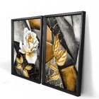 Quadro Com Moldura Chanfrada Abstrato Rosa Dourada