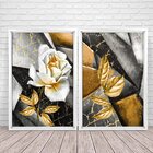 Quadro Com Moldura Chanfrada Abstrato Rosa Dourada