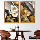 Quadro Com Moldura Chanfrada Abstrato Rosa Dourada