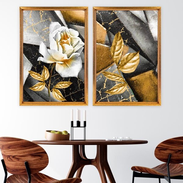 Quadro Com Moldura Chanfrada Abstrato Rosa Dourada