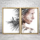 Quadro Com Moldura Chanfrada Efeito Árvore Mulher