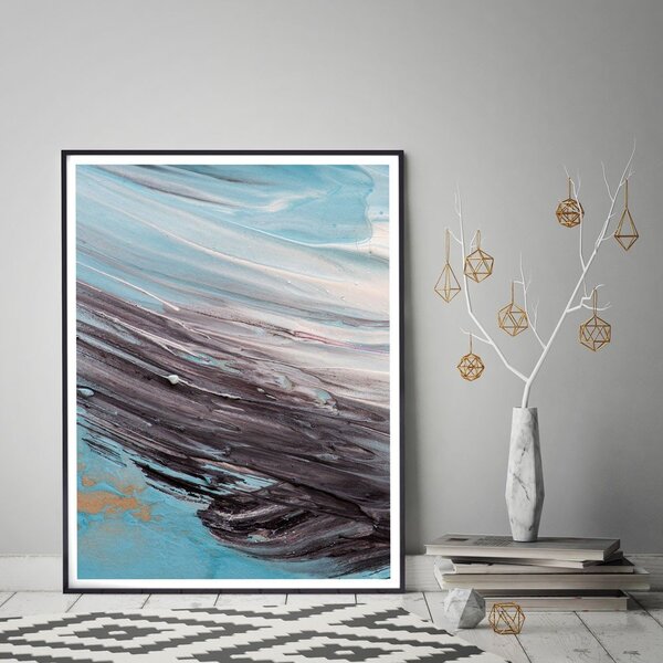 Quadro Com Moldura Chanfrada Efeito Pintura Azul