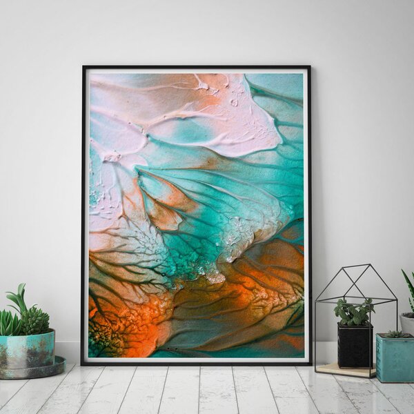 Quadro Com Moldura Chanfrada Efeito Pintura Verde Com Laranja