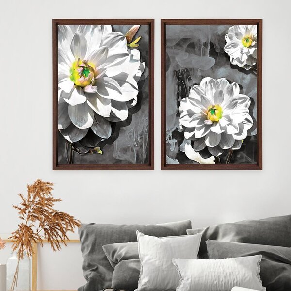 Quadro Com Moldura Chanfrada Flor Branca.