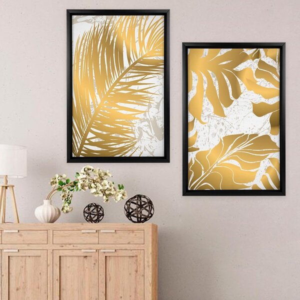 Quadro Com Moldura Chanfrada Flores Douradas