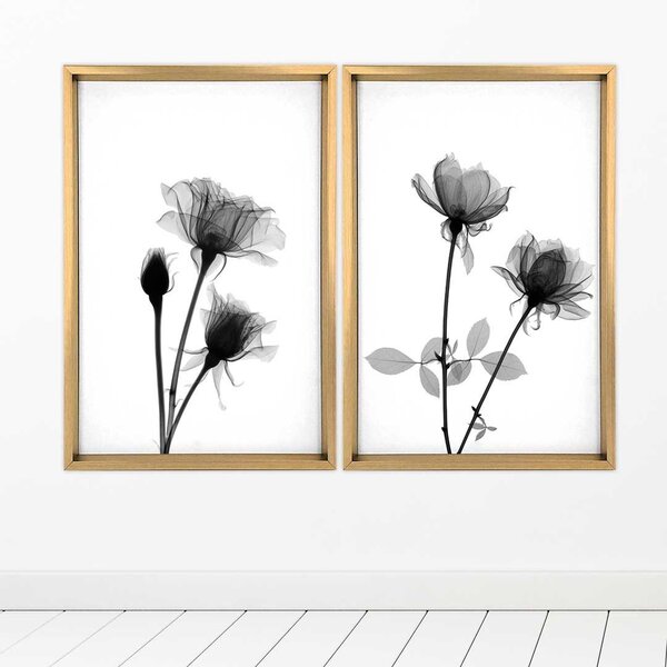 Quadro Com Moldura Chanfrada Flores Preto E Branco