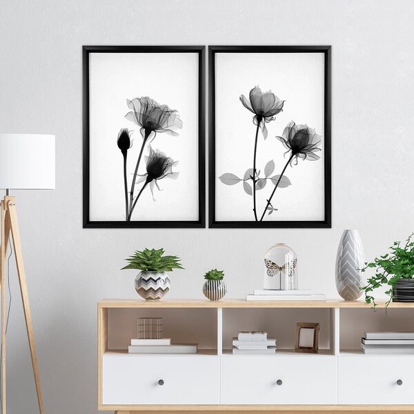 Quadro Com Moldura Chanfrada Flores Preto E Branco