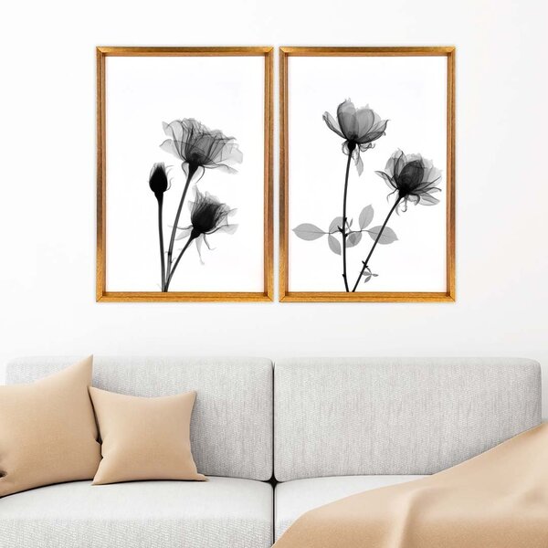 Quadro Com Moldura Chanfrada Flores Preto E Branco