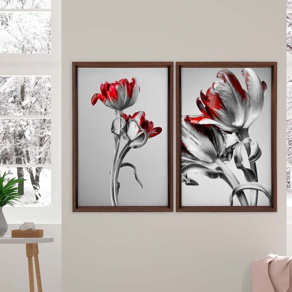 Quadro Com Moldura Chanfrada Flores Vermelhas