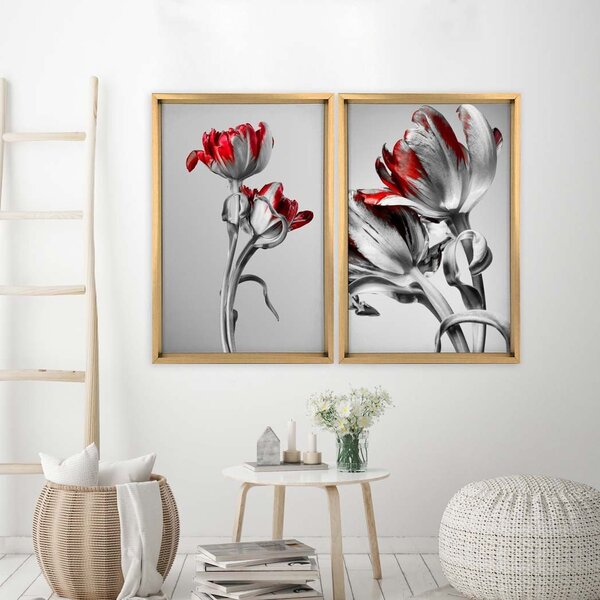 Quadro Com Moldura Chanfrada Flores Vermelhas