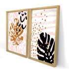 Quadro Com Moldura Chanfrada Folhas Rosa