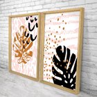 Quadro Com Moldura Chanfrada Folhas Rosa