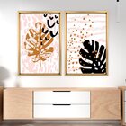 Quadro Com Moldura Chanfrada Folhas Rosa