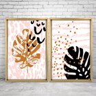 Quadro Com Moldura Chanfrada Folhas Rosa