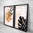 Quadro Com Moldura Chanfrada Folhas Rosa