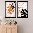 Quadro Com Moldura Chanfrada Folhas Rosa