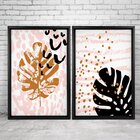 Quadro Com Moldura Chanfrada Folhas Rosa