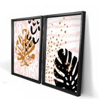 Quadro Com Moldura Chanfrada Folhas Rosa