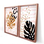 Quadro Com Moldura Chanfrada Folhas Rosa