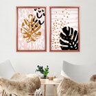 Quadro Com Moldura Chanfrada Folhas Rosa