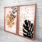 Quadro Com Moldura Chanfrada Folhas Rosa