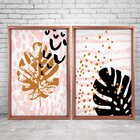 Quadro Com Moldura Chanfrada Folhas Rosa