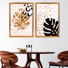 Quadro Com Moldura Chanfrada Folhas Rosa