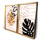 Quadro Com Moldura Chanfrada Folhas Rosa