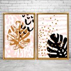 Quadro Com Moldura Chanfrada Folhas Rosa