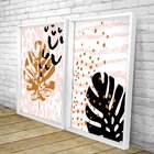 Quadro Com Moldura Chanfrada Folhas Rosa