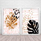 Quadro Com Moldura Chanfrada Folhas Rosa