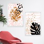 Quadro Com Moldura Chanfrada Folhas Rosa