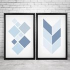 Quadro Com Moldura Chanfrada Geométrico Azul