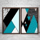 Quadro Com Moldura Chanfrada Geométricos Azul