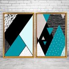 Quadro Com Moldura Chanfrada Geométricos Azul