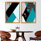 Quadro Com Moldura Chanfrada Geométricos Azul