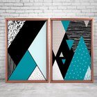 Quadro Com Moldura Chanfrada Geométricos Azul