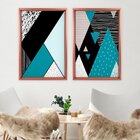 Quadro Com Moldura Chanfrada Geométricos Azul