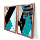 Quadro Com Moldura Chanfrada Geométricos Azul