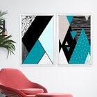 Quadro Com Moldura Chanfrada Geométricos Azul