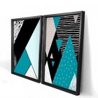 Quadro Com Moldura Chanfrada Geométricos Azul