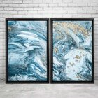 Quadro Com Moldura Chanfrada Mármore Azul Com Dourado