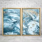 Quadro Com Moldura Chanfrada Mármore Azul Com Dourado