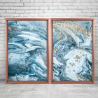 Quadro Com Moldura Chanfrada Mármore Azul Com Dourado