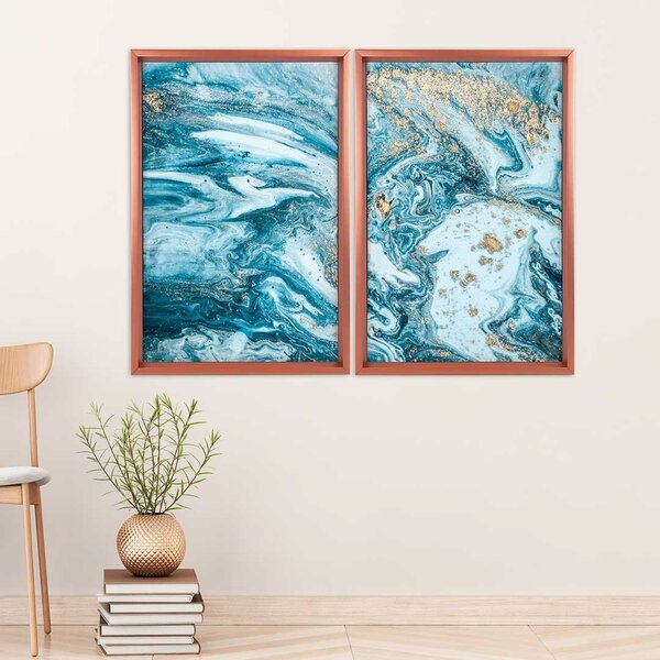 Quadro Com Moldura Chanfrada Mármore Azul Com Dourado